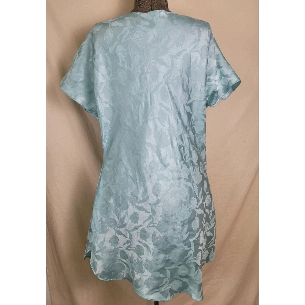 Vintage 70s‎ Tulip Flower Nightgown Teal Baby Blue Short Babydoll Volup 2X XL